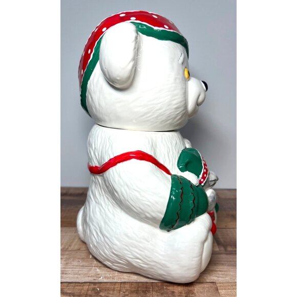 Vintage Christmas Bear Cookie Jar Ceramic Holiday Kitchen Decor - Picture 2 of 7